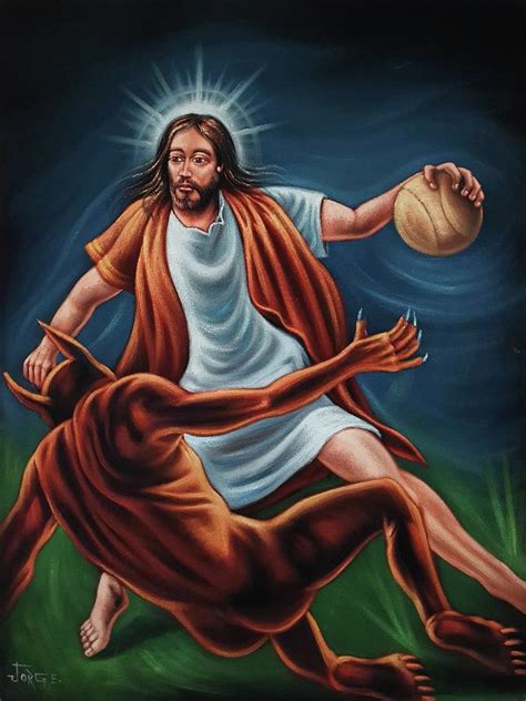 Jesus Christ Plays 1on1 Basketball With Devil Satan NBA J679 Painting