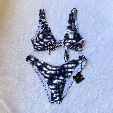 Black Gingham Two Piece Bikini Women S Fashion Swimwear Bikinis Swimsuits On Carousell