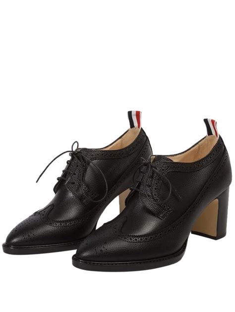 Stacked Heel Pebble Grain Leather Longwing Brogues At HERVIA