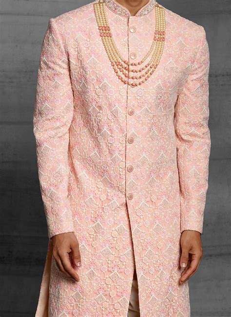 Buy Indian Ethnic Clothing Mehendi Peach Men Sherwanis