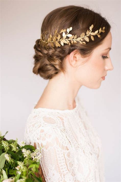 Silver Bridal Laurel Leaf Gold Halo Crown Greek Goddess Olive