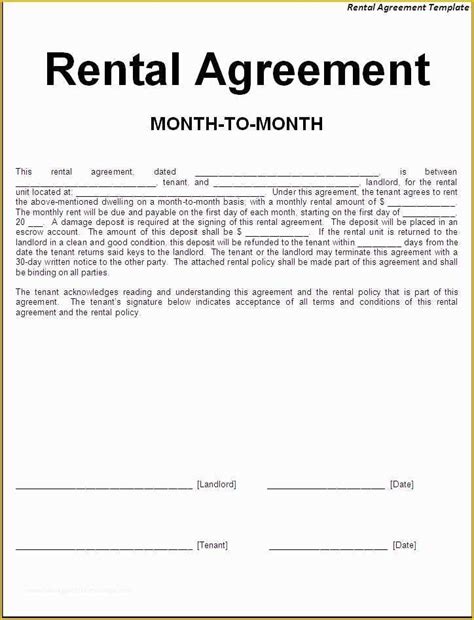 California Month To Month Rental Agreement Blank Forms Printable