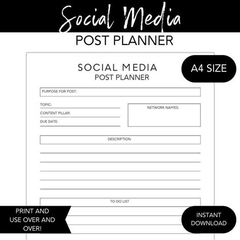 Social Media Post Planner Social Media Tracker Instagram Content