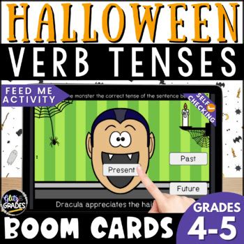 Halloween Grammar Activity Verb Tenses Digital Boom Cards Feed The Monsters