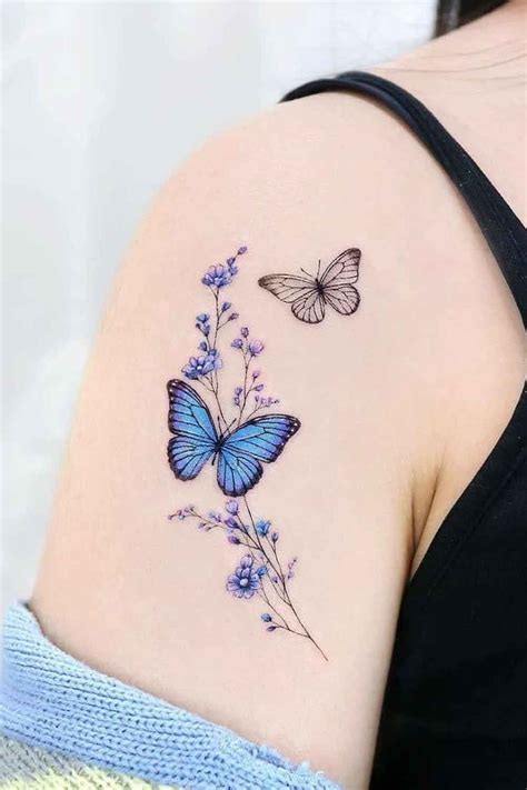 Tatuagens Femininas No Ombro Borboletas 13 Butterfly With Flowers