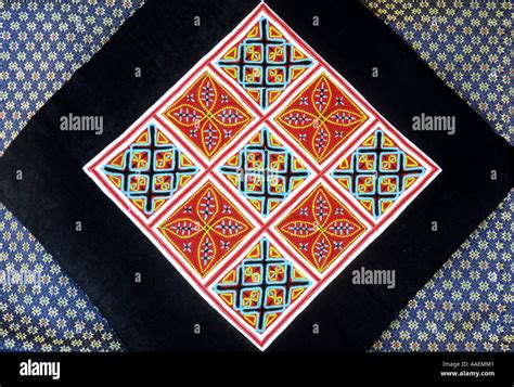 Traditional Flower Hmong Hilltribe Fabric Embroidered With Cross Stitch