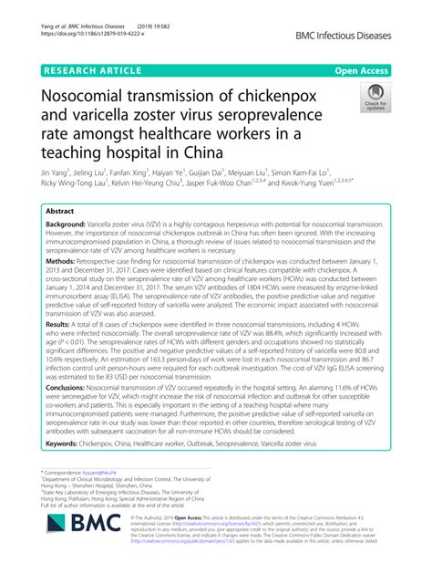 Pdf Nosocomial Transmission Of Chickenpox And Varicella Zoster Virus