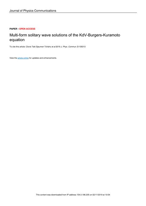 Pdf Multi Form Solitary Wave Solutions Of The Kdv Burgers Kuramoto