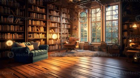 Cozy And Well Furnished Library Room Filled With Books 24161434 Stock