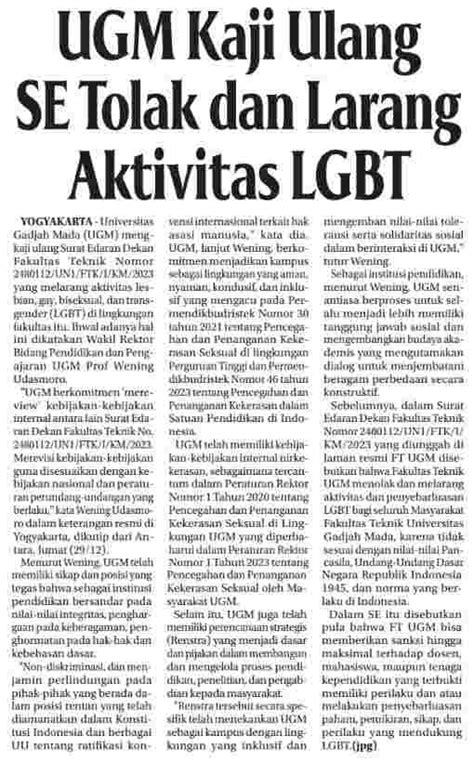 Ugm Kaji Ulang Se Tolak Dan Larang Aktifitas Lgbt Koran Humas Ugm Ac Id