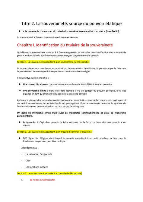 Chapitre I Droit constitutionnel Titre 2 La souveraineté source