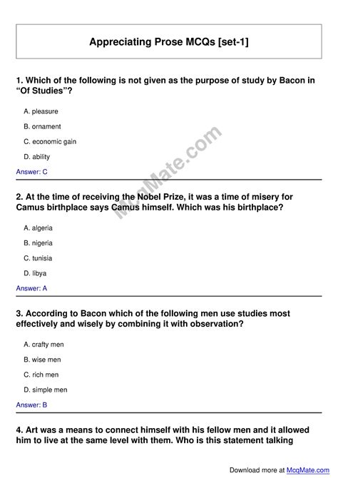 Appreciating Prose Solved Mcqs Set Mcq Mate Appreciating Prose