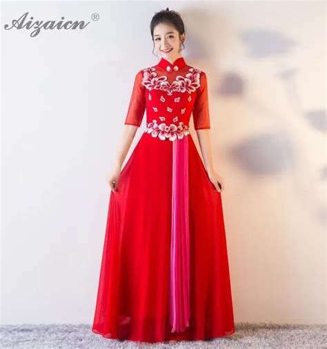 Модные синие Cheongsam Qipao Для женщин длинные традиционное китайское ...