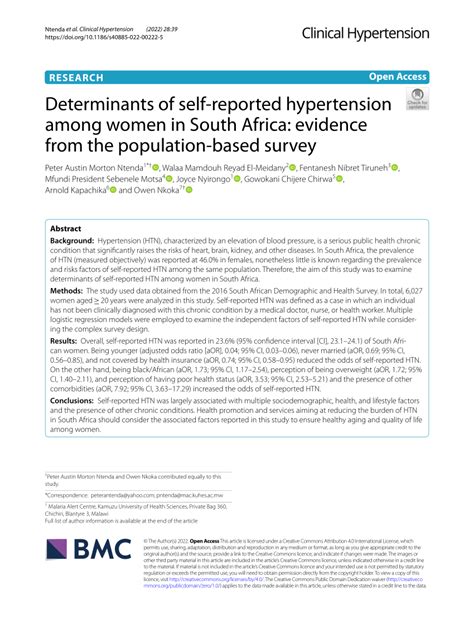 Pdf Determinants Of Self Reported Hypertension Among Women In South