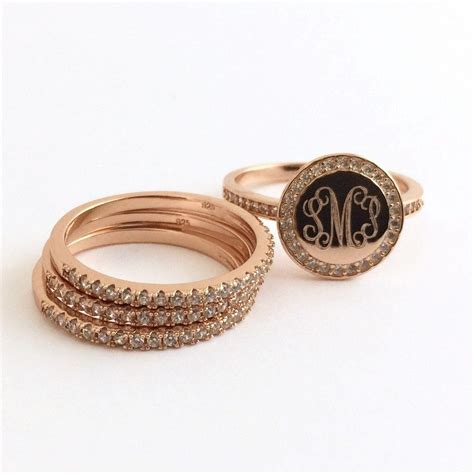 Rose Gold Monogram Stacking Rings with Cubic Zirconia - The Personal ...