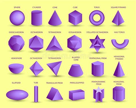 Vector Realistic 3d Purple Geometric Shapes Isolated On Yellow