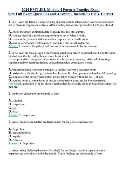 2024 EMT JBL Module 4 Form A Practice Exam New Full Exam Questions And