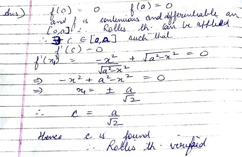 Verify Rolles Theorem Fxxsqrt A 2 X 2 In 0a