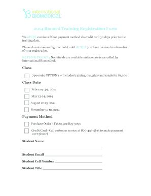 Fillable Online 2014 Biomed Training Registration Form Fax Email Print