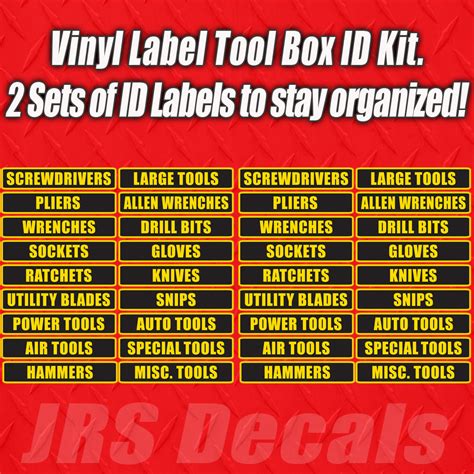 Tool Box Label Decal Set For Toolbox Organization Jrs Decals