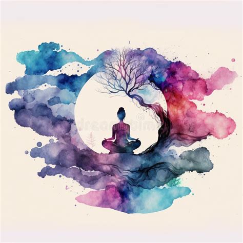 Watercolor Meditation and Mindfulness Lifestyle Concept Art. T-shirt ...