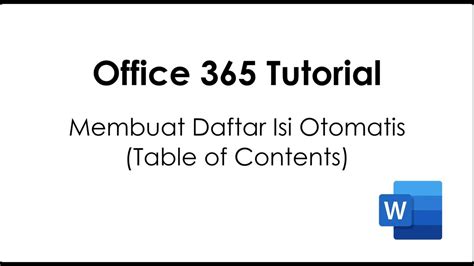 Office 365 Tutorial Membuat Daftar Isi Cepat Dan Praktis YouTube