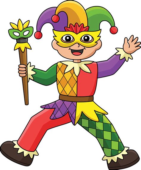 Mardi Gras Jester Boy With Baton Cartoon Clipart 19943254 Vector Art At