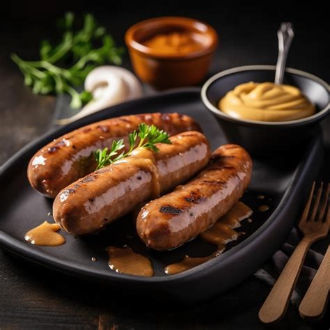 Premium AI Image Flavorful Grilled Sausages On A Wooden Platter