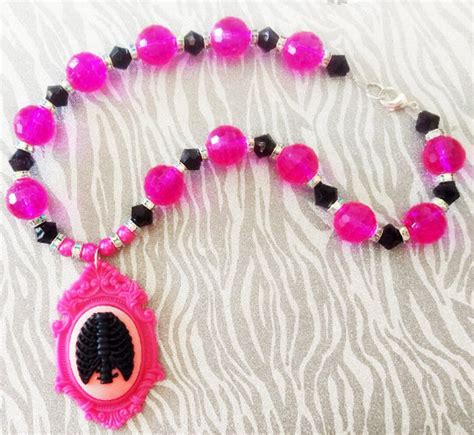 Pink And Punk Black Rib Cage Cameo Chunky Necklace Etsy