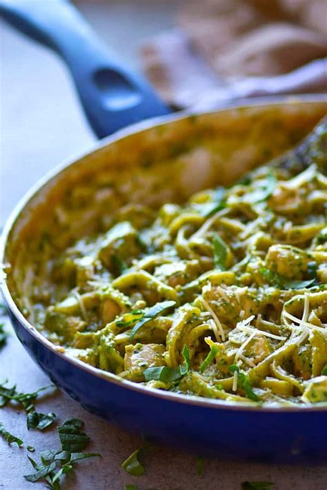 One Pot Chicken Basil Pesto Fettuccine Alfredo