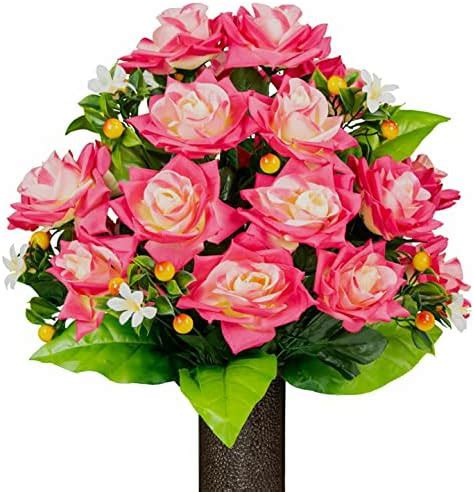 Artificial Cemetery Flowers Realistic Vibrant Roses Outdoor Grave