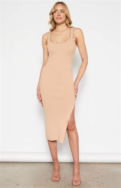 Contrast Stitch Knit Midi Dress Wkn629 Style State