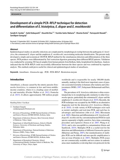 Development Of A Simple Pcrrflp Technique For Detection And Differentiation Of E Histolytica