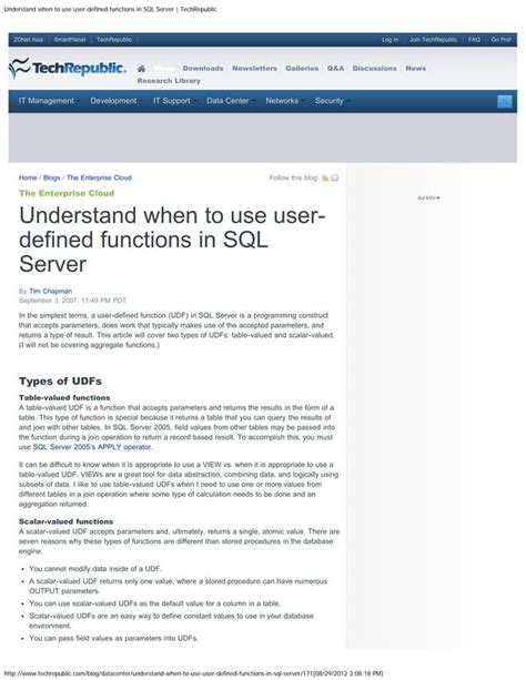 Understand When To Use User Defined Functions In Sql Server Tech