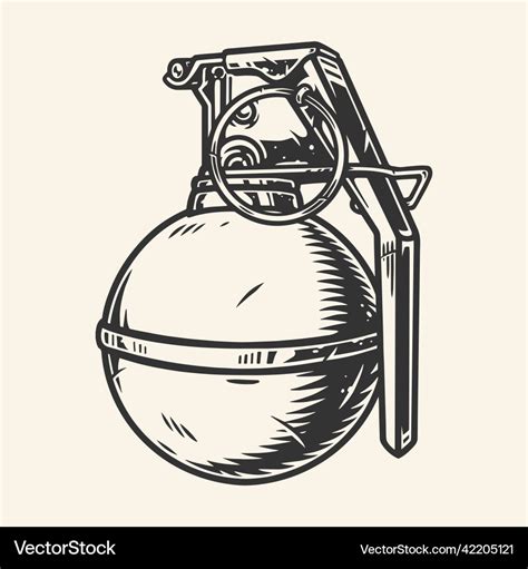 Hand Grenade Vintage Label Monochrome Royalty Free Vector