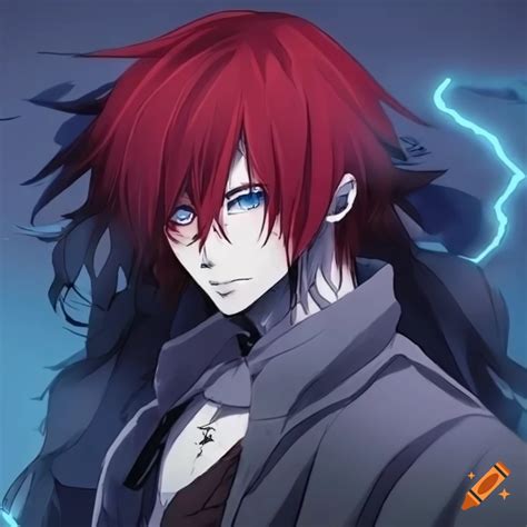 Edgy Anime Guy With Dark Red Hair And Icy Blue Eyes On Craiyon