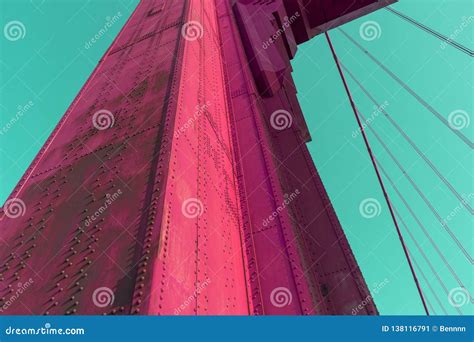 Abstract Vivid Color Of Golden Gate Bridge Column Structure Stock