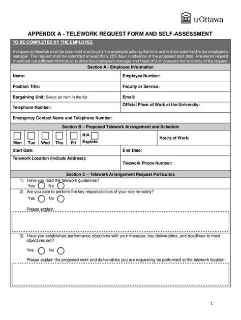 Fillable Online Telework Request Form And Self Assessment Fax Email