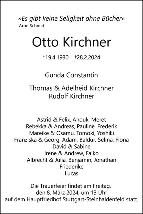 Traueranzeigen Von Otto Kirchner Stuttgart Gedenkt De