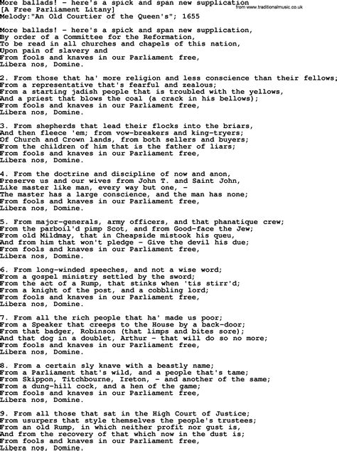 Old English Song Lyrics For More Ballads Here S A Spick And Span New