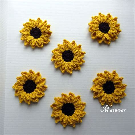 Crocheted Sunflowers Applique Inches Etsy Crochet Patterns