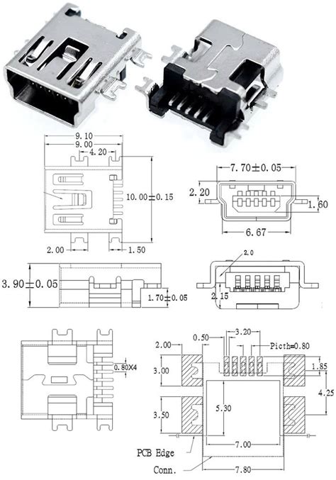 Conector Mini Usb B Hembra Smd Pin