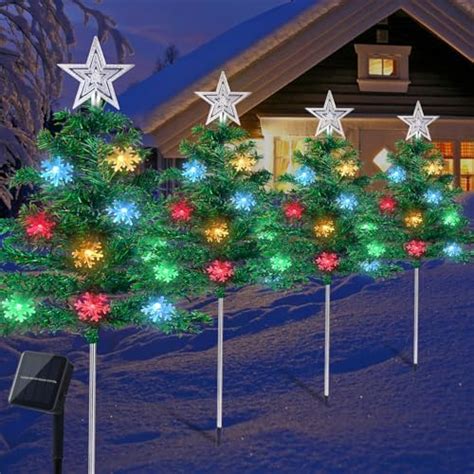 Lot de 4 décorations de Noël solaires pour extérieur avec 80 lumières