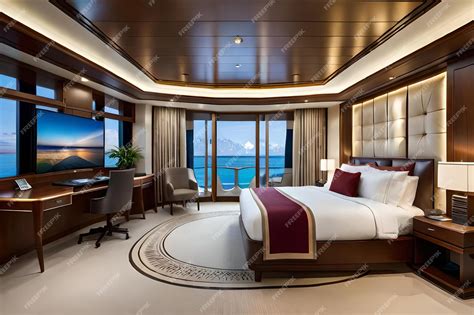 Premium Photo | A luxury hotel room with a view of the ocean.