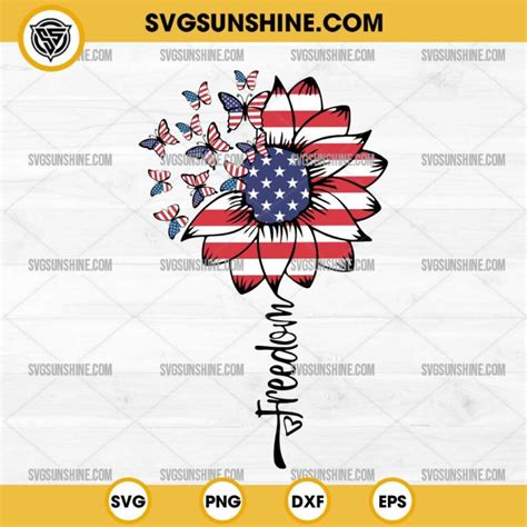 Freedom Sunflower American Flag Svg Sunflower And Butterfly Usa Flag Svg 4th Of July Sunflower