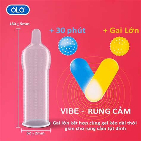 Bao cao su OLO Vibe hộp 10 cái rung cảm size 52mm hương dâu gai