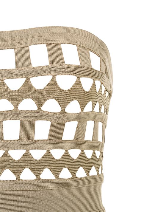 Clothing Bandage Dresses Demelza Nude Openwork Strapless Midi Dress