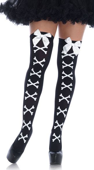 Bow And Cross Bones Thigh Highs