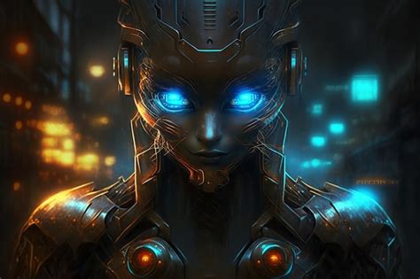 Premium Ai Image Glowingeyed Cyberpunk Robot With A Metallic Finish Ai