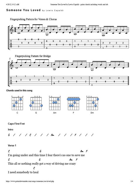 Someone You Loved by Lewis Capaldi Guitar Chords Including Words | PDF